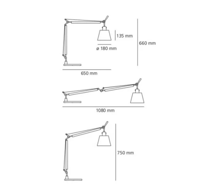 Lampe à poser, Tolomeo basculante tavolo, abat-jour satin, Ø18cm, H66cm - Artemide
