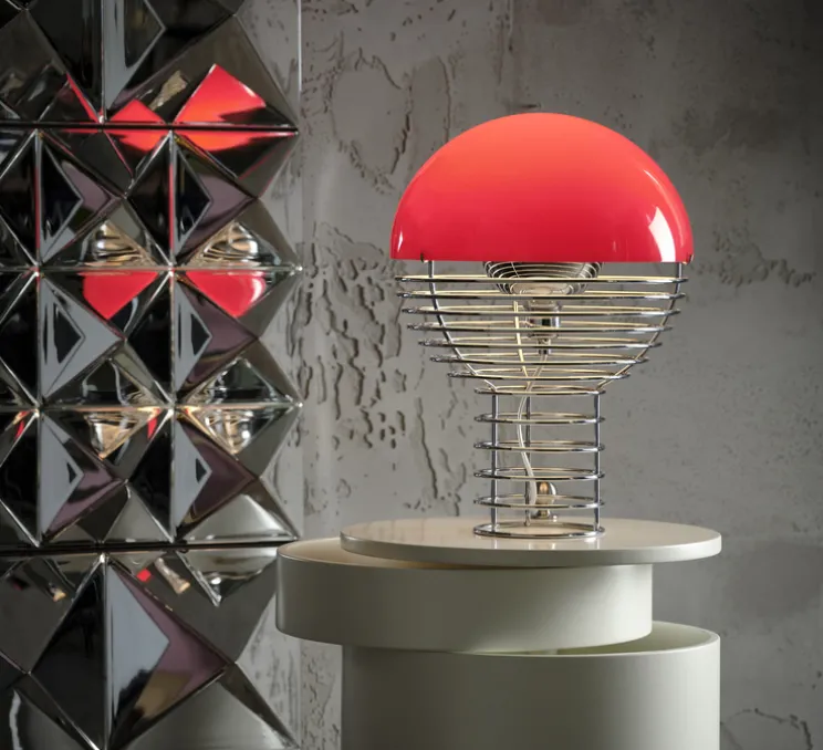 Lampe à poser, Wire, rouge, chrome, Ø30cm, H42cm - Verpan