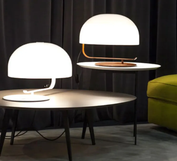 Lampe à poser, Zanuso, marron, blanc, Ø42cm - Oluce