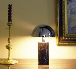 Lampe, Baladeuse, Adei, Marbre rouge, abat-jour chrome, IP44, LED, dim, 3000K, 350 lm, Ø15cm, H23cm - BACCARIS