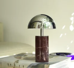 Lampe, Baladeuse, Adei, Marbre rouge, abat-jour chrome, IP44, LED, dim, 3000K, 350 lm, Ø15cm, H23cm - BACCARIS