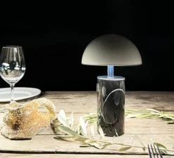 Lampe, Baladeuse, Adei, Marbre noir, abat-jour blanc, IP44, LED, dim, 3000K, 350 lm, Ø15cm, H23cm - BACCARIS