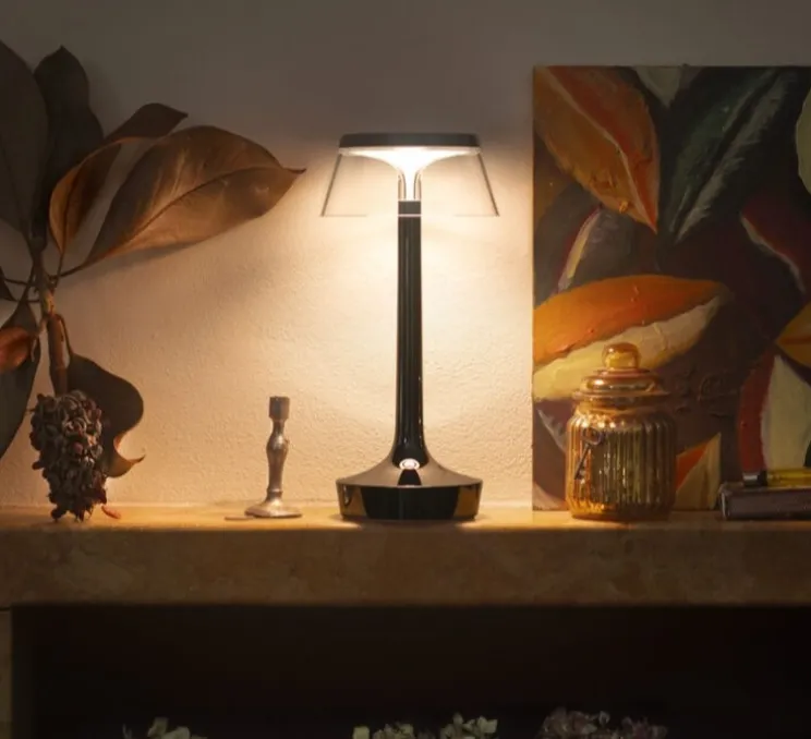 Lampe, Baladeuse, Bon Jour unplugged, noir chrome, LED, dim, 2200-2700-3000K, 150 lm, Ø13,1cm, H27cm - Flos