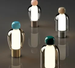 Lampe, Baladeuse, Easy Peasy Lagoon, turquoise & or, verre teinté miel, LED, dim, 2700K, 380 lm, Ø12,1cm, H23,3cm - Lodes