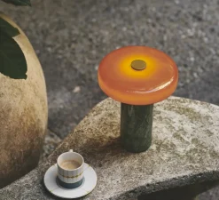 Lampe, Baladeuse,Trip, Indian Green, Marbre vert, opaline ambre, IP44, LED, dim, 3000K, Ø17cm, H21cm - Design by us