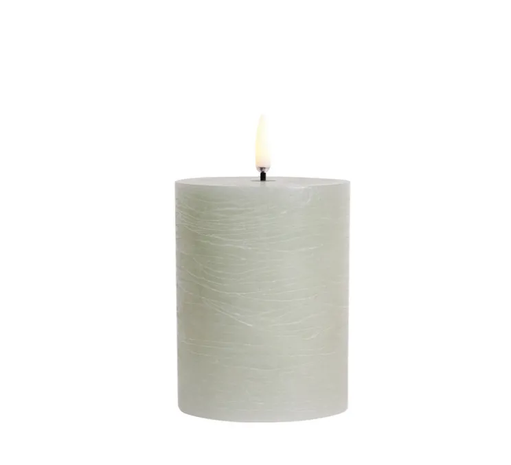 Lampe Bougie, Rustic Pillar, dusty green, Ø7,8cm, H10cm, LED, dim, 2400K, 6 lm-Uyuni