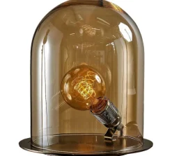 Lampe cloche, Glow in a dome, marron chataîgne, base laiton, H25,5cm, Ø23cm - Ebb and Flow