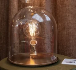 Lampe cloche, Glow in a dome, transparent, base argentée, H25,5cm - Ebb and Flow