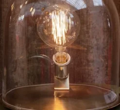 Lampe cloche, Glow in a dome, transparent, base argentée, H25,5cm - Ebb and Flow