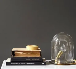 Lampe cloche, Glow in a dome, transparent, base laiton, H25,5cm - Ebb and Flow
