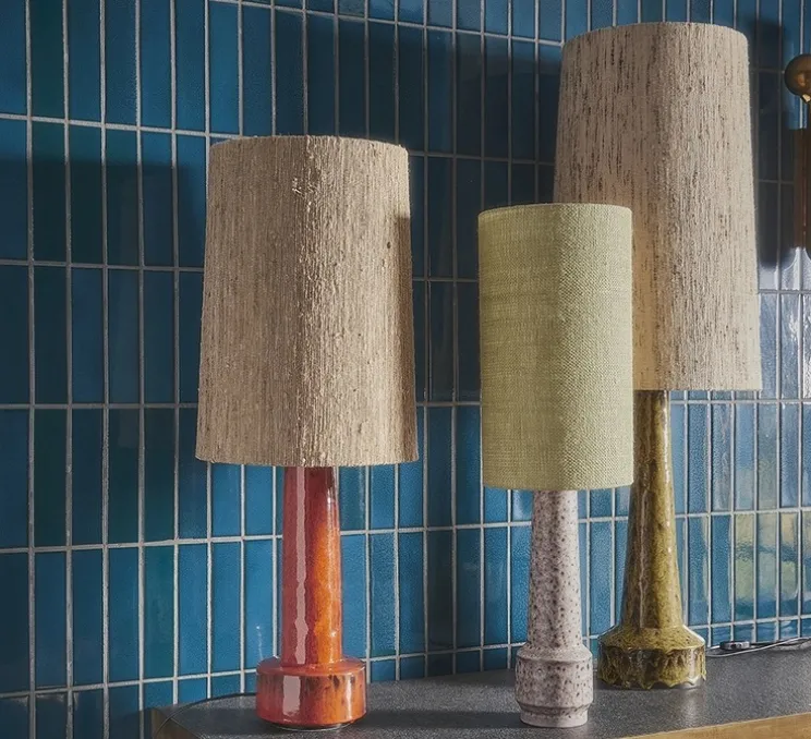 Lampe, Cone + Retro Stoneware, céramique, marron, rouge, Ø32cm, H80cm - HK Living
