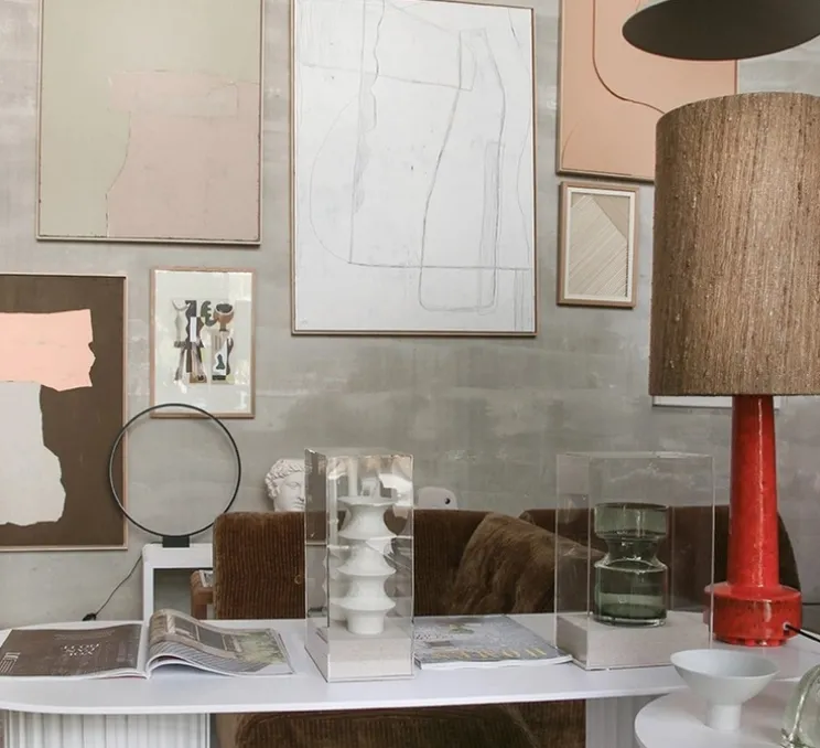 Lampe, Cone + Retro Stoneware, céramique, marron, rouge, Ø32cm, H80cm - HK Living