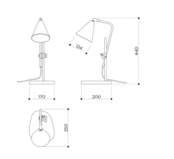 Lampe de bureau, Cone, laiton noirci, marbre gris, câble doré, L20cm, H44cm - Contain