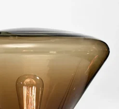 Lampe, Muffins, verre fumé marron, chêne brut, H52,6cm - Ø53cm - Brokis