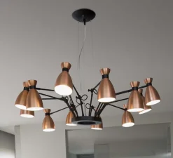 Lustre, 12 branches, Retro, cuivre, et blanc intérieur, Ø100cm - FARO