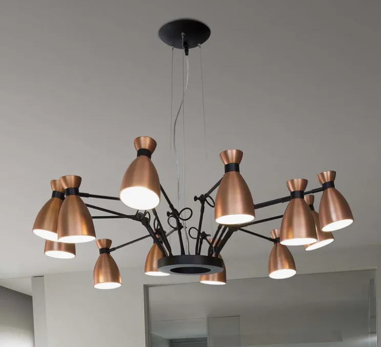Lustre, 12 branches, Retro, cuivre, et blanc intérieur, Ø100cm - FARO