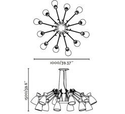 Lustre, 12 branches, Retro, cuivre, et blanc intérieur, Ø100cm - FARO