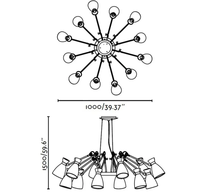 Lustre, 12 branches, Retro, cuivre, et blanc intérieur, Ø100cm - FARO
