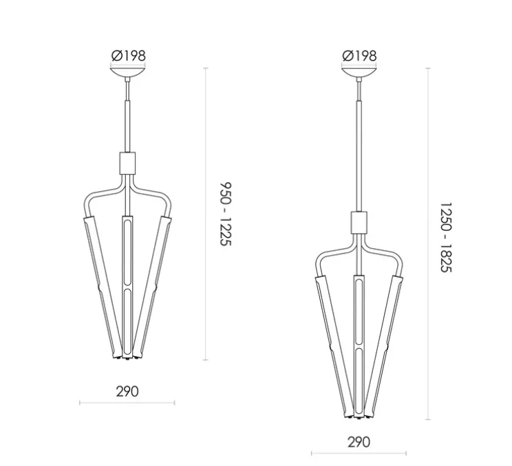 Lustre, Archangel 3 415, laiton, LED, dim, 2700K, lm, L29cm, H95-122,5cm - Rubn