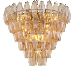 Lustre, Benini S , verre ambré, laiton antique, Ø65cm, H58cm - Eichholtz