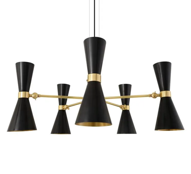 Lustre, Cairo, cinq Bras, noir mat poudré, laiton poli, Ø80cm, H36cm - Mullan Lighting