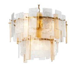 Lustre, Cassiano, verre texturé, laiton antique, Ø62cm, H49cm - Eichholtz