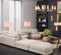 Lustre, Catsro, Albâtre, laiton antique, Ø136cm, H30cm - Eichholtz