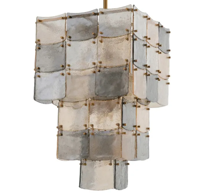Lustre, Laurent, laiton antique, verre transparent coloré, Ø56cm, H86,5cm - Eichholtz