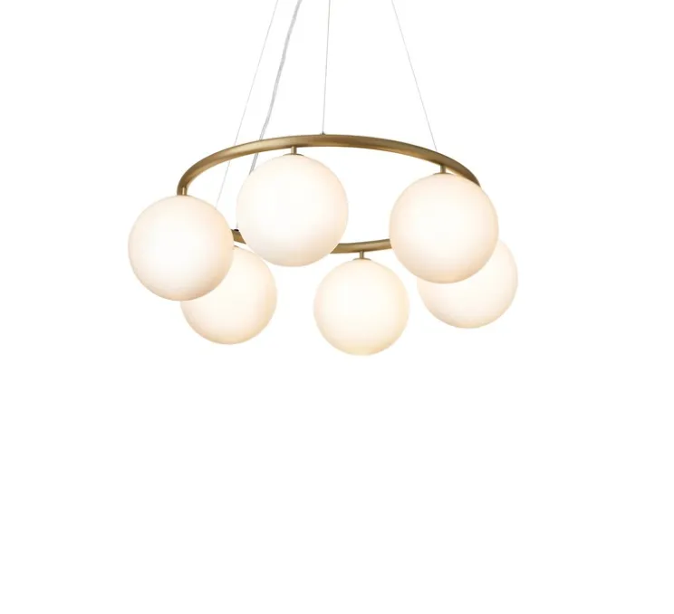 Lustre, Miira 6 Circular, laiton, verre opalin, Ø80cm, H20cm - Nuura