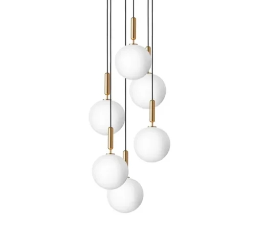 Lustre, Miira 6 Large, laiton, globe opalin, Ø47cm, H35,3cm - Nuura