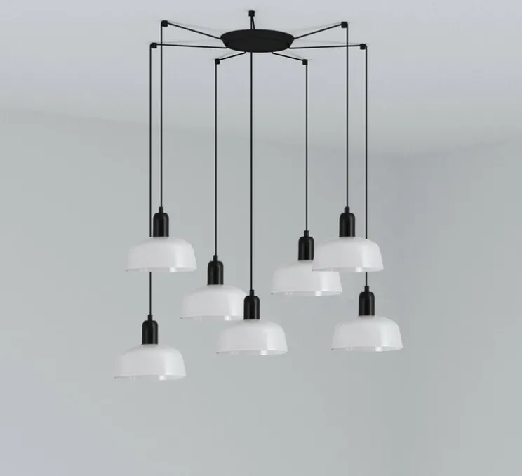 Lustre, Tatawin, 7 suspensions S, blanc, Ø18,4*7cm, H100cm - Faro