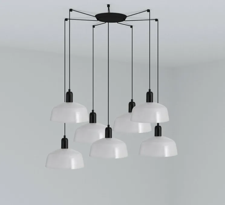 Lustre, Tatawin, 7 suspensions M, blanc, Ø25*7cm, H100cm - Faro