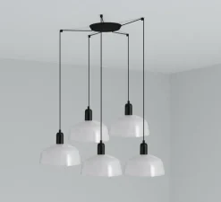 Lustre, Tatawin, 5 suspensions M, blanc, 5*Ø25cm, H100cm - Faro