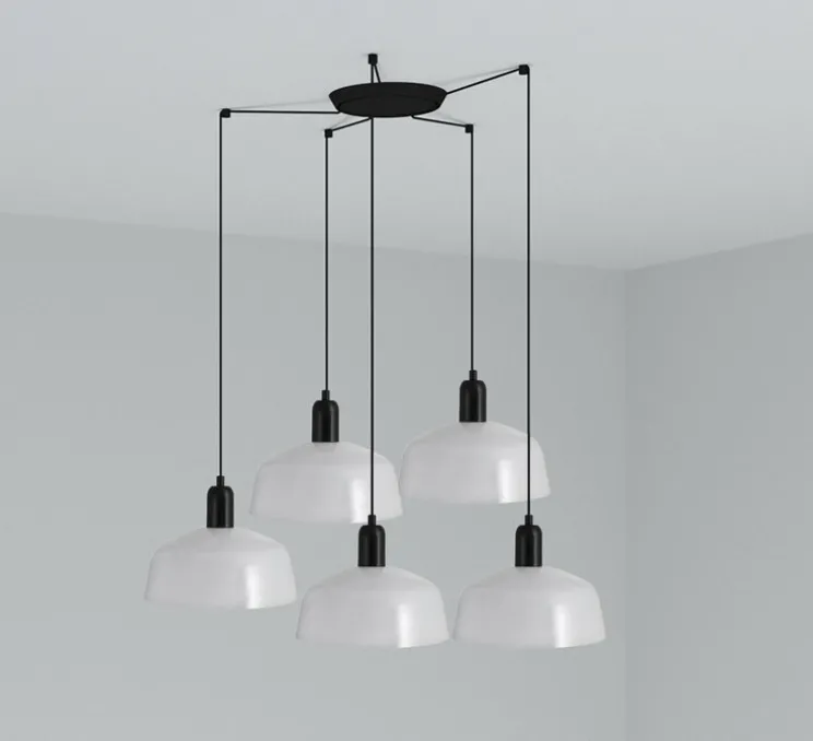 Lustre, Tatawin, 5 suspensions M, blanc, 5*Ø25cm, H100cm - Faro