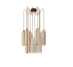Lustre, Twiggy 12, blanc crème, cadre cuivré, Ø72cm, H150cm - DesignHeure