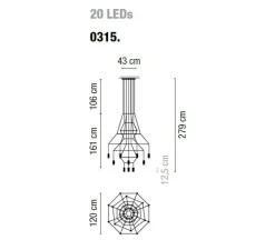 Lustre, Wireflow 0315, noir, LED, dim, DALI Push/ 1-10V, 2700K, 9805 lm, Ø120cm, H161cm - Vibia
