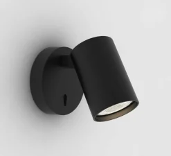 Panneau simple, Wallwood, droit, chêne + applique Ascoli, noir, pour tête de lit, L40cm, H120cm - Studio Gazelles Editions