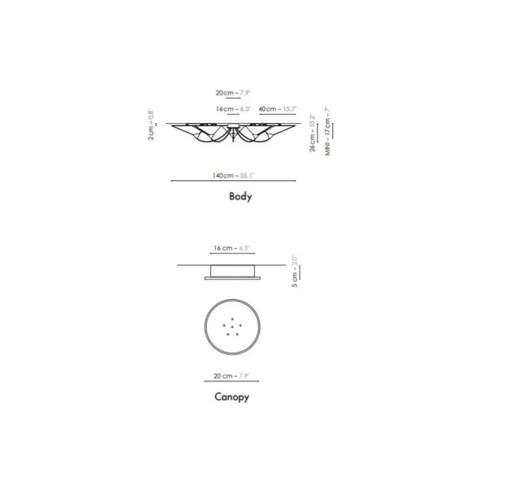 Plafonnier, 5 Moyen Shield, blanc & noir, L140cm, H26cm - DesignHeure