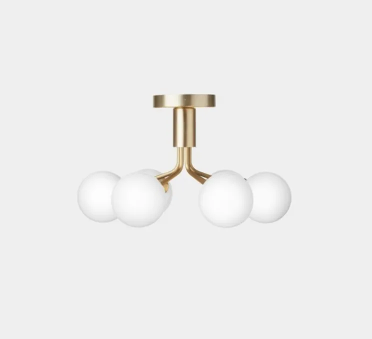 Plafonnier, Apiales 6, laiton, verre opalin, L50cm, H29cm - Nuura