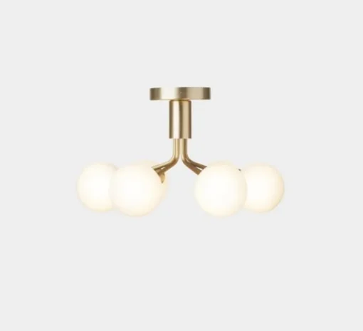 Plafonnier, Apiales 6, laiton, verre opalin, L50cm, H29cm - Nuura
