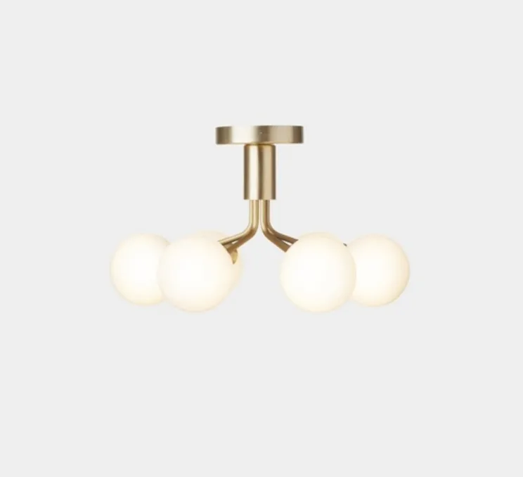 Plafonnier, Apiales 6, laiton, verre opalin, L50cm, H29cm - Nuura