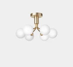 Plafonnier, Apiales 6, laiton, verre opalin, L50cm, H29cm - Nuura