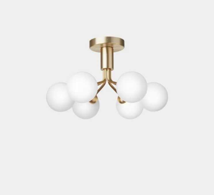 Plafonnier, Apiales 6, laiton, verre opalin, L50cm, H29cm - Nuura