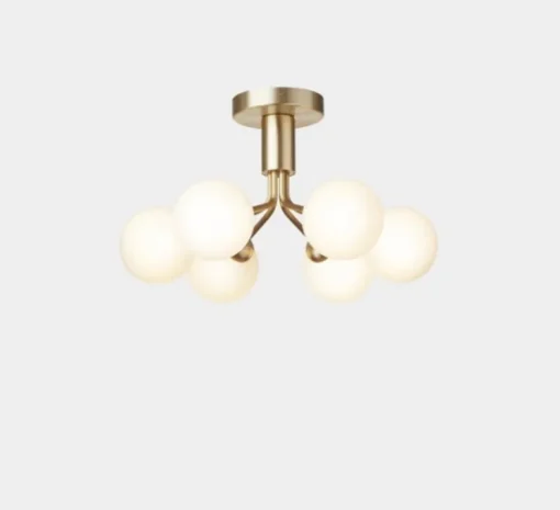 Plafonnier, Apiales 6, laiton, verre opalin, L50cm, H29cm - Nuura