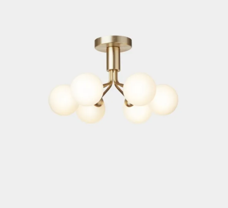 Plafonnier, Apiales 6, laiton, verre opalin, L50cm, H29cm - Nuura