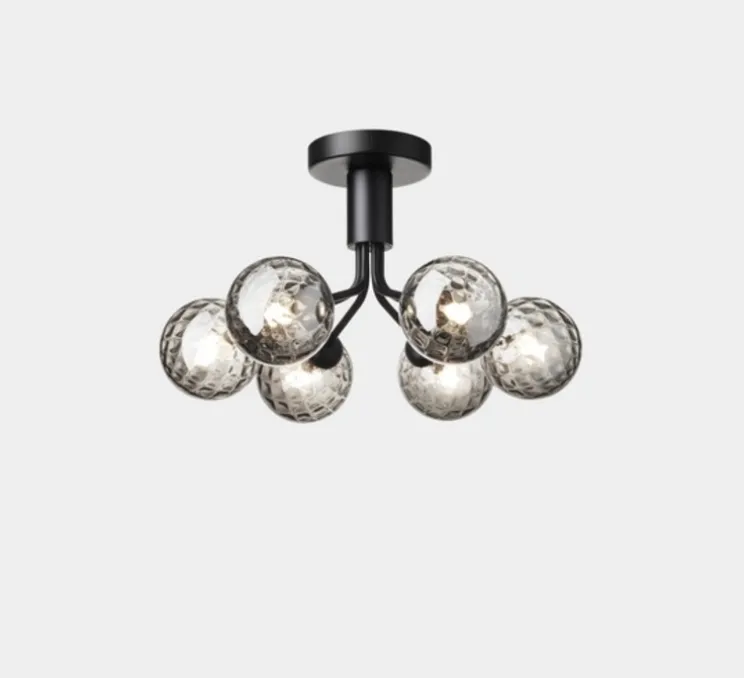Plafonnier, Apiales 6, noir satin, verre transparent, L50cm, H29cm - Nuura
