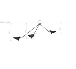 Plafonnier, Araignée trois bras, noir, L115cm, H65cm - Serge Mouille