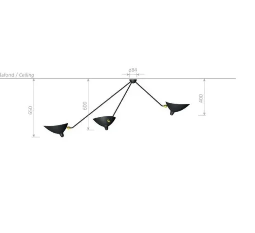 Plafonnier, Araignée trois bras, noir, L115cm, H65cm - Serge Mouille