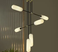 Plafonnier, Atil, noir mat et verre opalin, Ø127,5cm, H206cm - Aromas del Campo