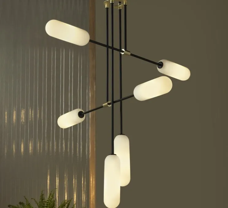 Plafonnier, Atil, noir mat et verre opalin, Ø127,5cm, H206cm - Aromas del Campo